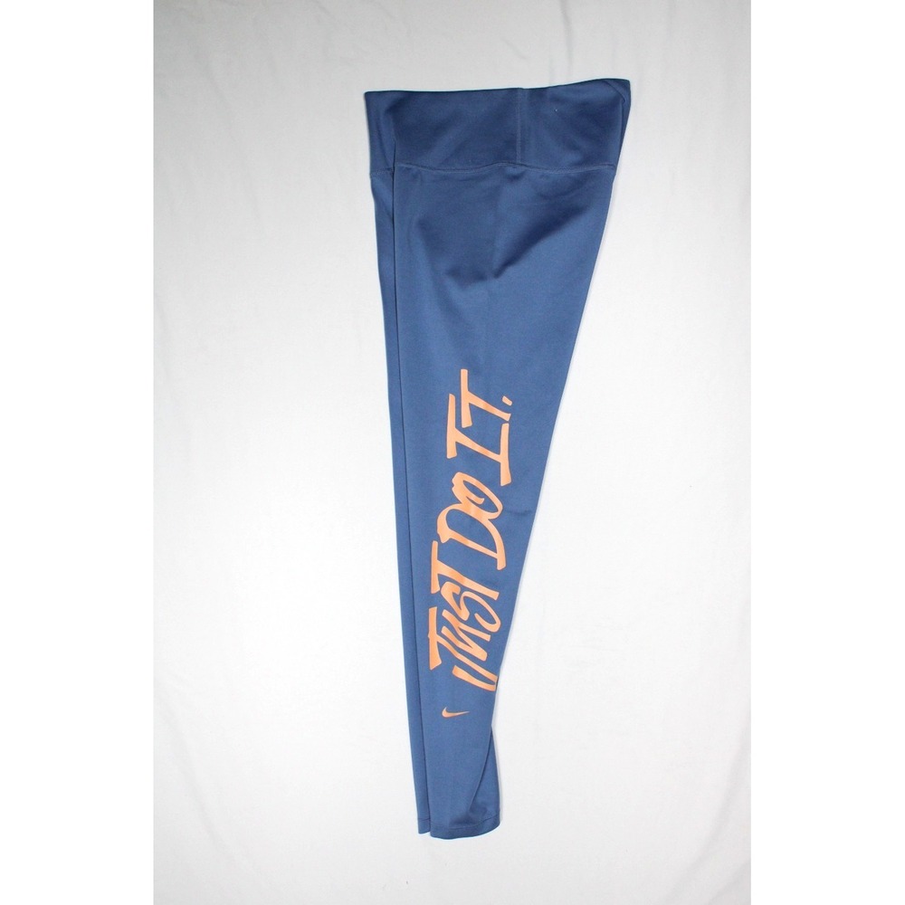 NIKE Women's Blue Orange Graphic Dry Fit Leggings Just Do It Media Pocket Small